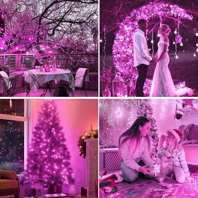 33ft Valentine Lights String, 100 LED Green Wire Pink Fairy Starry String Lights Plug in,16 Lighting Modes for Valentines Day Tree Decorations Wedding Party Decoration (Pink)
