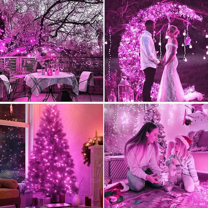 33ft Valentine Lights String, 100 LED Green Wire Pink Fairy Starry String Lights Plug in,16 Lighting Modes for Valentines Day Tree Decorations Wedding Party Decoration (Pink)