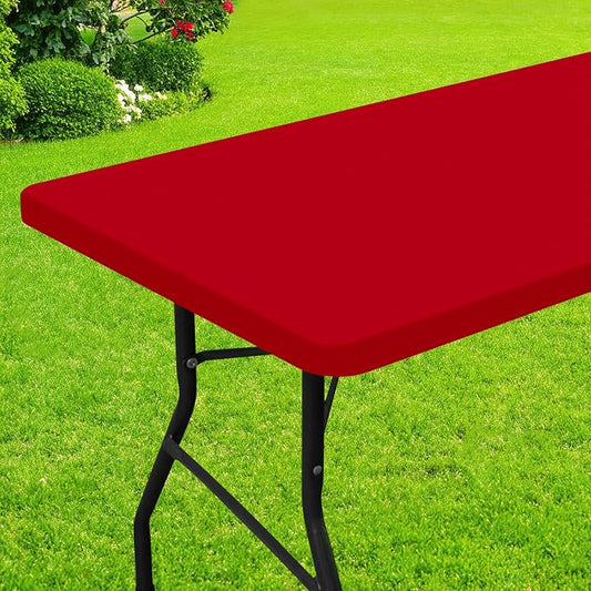 Smiry Rectangle Picnic Table Cloth, Waterproof Elastic Fitted Tablecloths for 4 Foot Tables, Washable Polyester Table Cover for Camping, Indoor and Outdoor (Red, 30"x48")