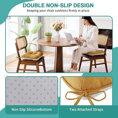 BETU Chair Cushions for Dining Chairs Set of 2,3.5" Thick Kitchen Table Chair Pads with Ties,Non Slip Backing and Covers, Seat Cushion for Dining Room,Bar,Patio Chairs,15.5"X15.5"X3.5",Yellow