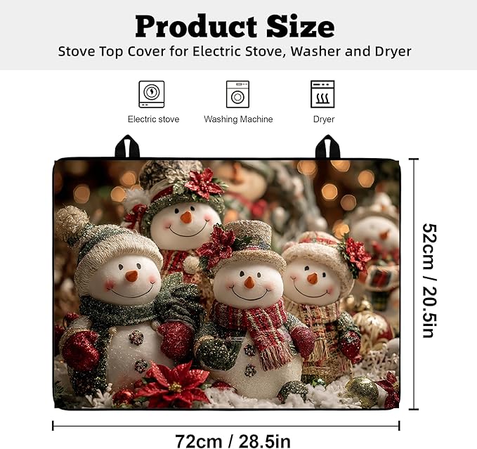 Christmas Multi-Design Stove Cover for Glass/Electric Stoves - 3-in-1 Heat-Resistant Protector Mat, Non-Slip Drying Rack 28"x20"