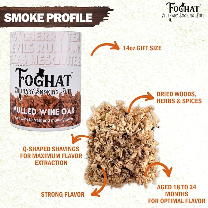 Cocktail Smoker Wood Chips - 14oz Mulled Wine Oak Shavings for Smoker, Whiskey & Drink Infuser Kit - Natural, Culinary Wood Smoking Chips