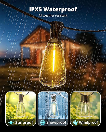 VIPAR Outdoor String Lights 120FT Patio Lights Outdoor Waterproof with 56+2 Shatterproof ST38 Edison Lights Bulb, LED Outside Hanging Light Connectable for Backyard, Porch, Garden, yard, Bistro, 2700K