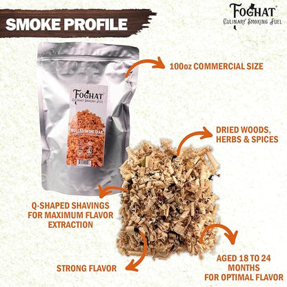 Foghat Cocktail Smoker Wood Chips - 100oz Mulled Wine Oak Shavings for Smoker, Whiskey & Drink Infuser Kit - Natural, Culinary Wood Smoking Chips