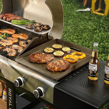 BP1501 Griddle Top and Grease Cup Combo, Ceramic-Coated Griddle Pan, Flat Griddle Gas Grill Pan with Grease Cup, 259 Sq. In. Nonstick Cooking Area, Durable for Outdoor Grilling