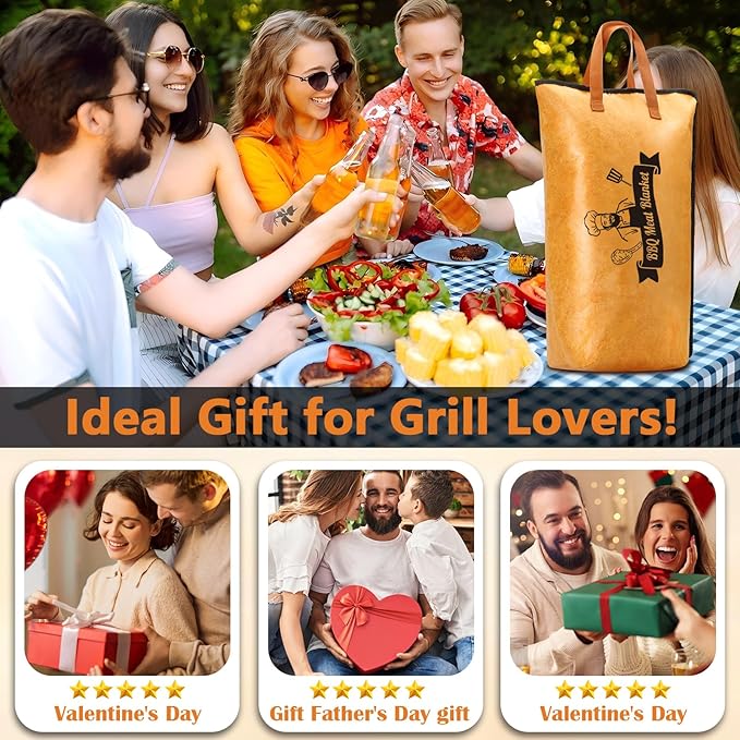 BBQ Blanket for Resting Meat, Insulated Bag with Wide Mouth for Brisket, Pork Shoulder, Turkey, Suitable for Smoker, Kitchen, Camping, Picnic, Birthday Gift for Men Dad Husband (21 inch)