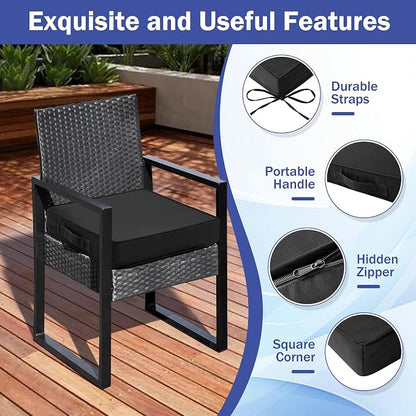 IASEAHK Patio Chair Cushions, 19" x 19" x 3" Outdoor Chair Cushions Set of 4, Waterproof Outdoor Cushions for Patio Furniture, Outdoors Seat Cushions with Handle and Ties, Black
