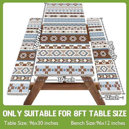Fitted Picnic Table Cover with Bench Covers Fitted Rectangle Table Cloth Tablecloth Camping Gear Essentials Rv Accessories Road Trip Supplies Car Travel Must Have 8 Ft Foot Feet 96in Boho Bohemian