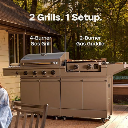 Tytus Anaheim 4-Burner Gas Grill with Prep Cart and Gas Griddle + Cover - Modular Outdoor Kitchen, Quick Assembly, Outdoor Cooking, Kitchen Island for BBQ