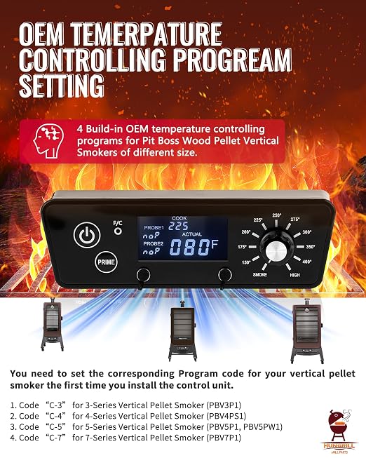 Digital Trapezoid Grill Controller Kit Compatible with Pit Boss Vertical Pellet Smoker Copperhead 3/4/5/7-Series (PBV3P1/PBV4PS1/PBV5P1/PBV7P1) & 5-Series Copper-Walmart PBV5PW1, Includes Hot Rod