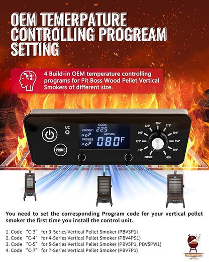 Digital Trapezoid Grill Controller Kit Compatible with Pit Boss Vertical Pellet Smoker Copperhead 3/4/5/7-Series (PBV3P1/PBV4PS1/PBV5P1/PBV7P1) & 5-Series Copper-Walmart PBV5PW1, Includes Hot Rod