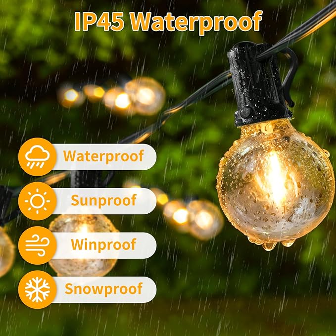 Ollny Outdoor String Lights with Remote, 100FT Plug in Patio Lights with Timer & 37 Shatterproof G40 Edison Bulbs, Waterproof Dimmable Outdoor Hanging Light for Porch, Backyard, Garden, 24V 2700K