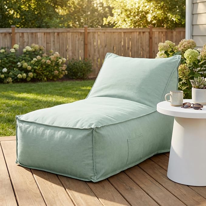 Merax Outdoor Bean Bag Chairs, 48" L Lounger Chair for Adults Bean Bag Couch Sofa with Foam Filled for Patio Pool Balcony & Desk, Water-Repellence Fabric Outside Beanbag Chair, Mint