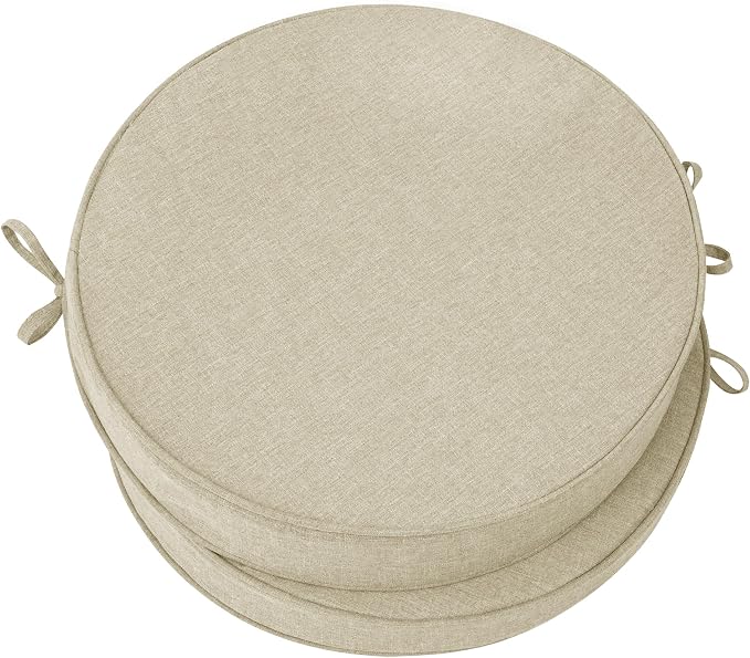 Outdoor Round Chair Cushions 18 Inch, Set of 2, Beige | Fade-Resistant, Water-Resistant, Bistro Chair Seat Pads for Porch Garden Balcony Patio Furniture Stools, Non-Slip Bottom