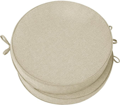 Outdoor Round Chair Cushions 18 Inch, Set of 2, Beige | Fade-Resistant, Water-Resistant, Bistro Chair Seat Pads for Porch Garden Balcony Patio Furniture Stools, Non-Slip Bottom
