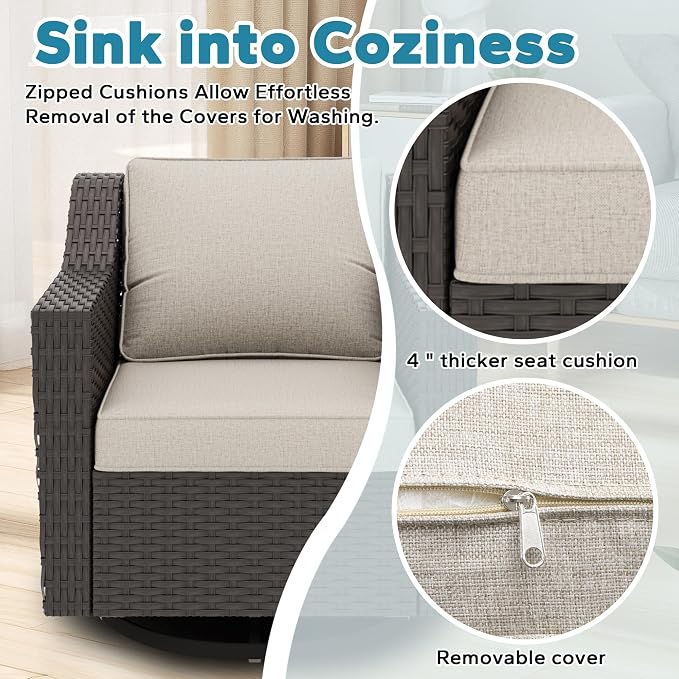 11 Piece Patio Furniture Set, Wicker Outdoor Conversation Set | Patio Chair Set with Olefin Removable Cushion, All-Weather Outdoor Couch with Deep Seat for Porch, Deck and Backyard, Beige