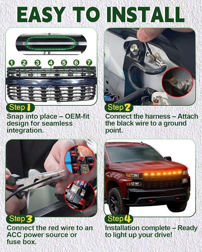 LED Grill Lights for 2019 2020 2021 Chevy Silverado Accessoreis | Clip On Front Grille Insert Light Bar Head Lamp Fits Silverado Trail Boss,WT,Custom Only