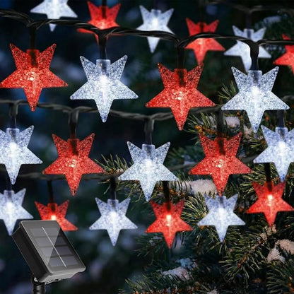 Twinkle Solar Star String Lights Red White Outdoor 39FT /100 L Fairy Lights | 8 Modes Camping Garden Wedding Party Tree Holidays Backyard Patio