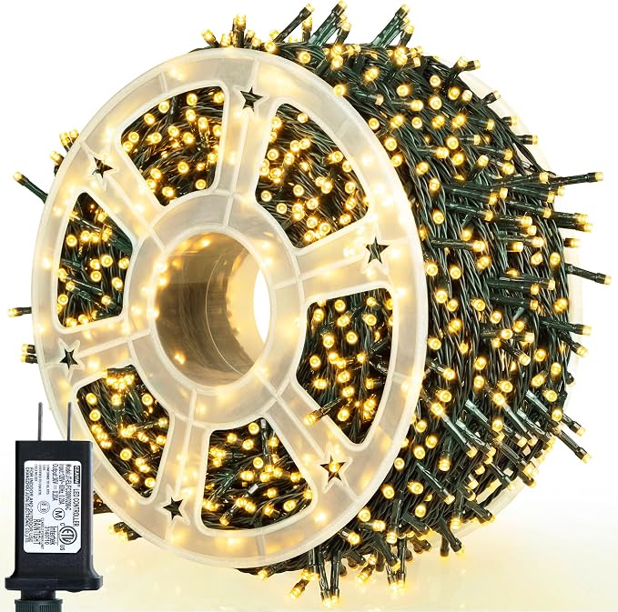 weillsnow 164Ft 500 LED Christmas Lights, Waterproof 8 Twinkle with Memory Functions Christmas Tree Lights for Indoor Outdoor Christmas Tree Garden Decoration (Warm White)