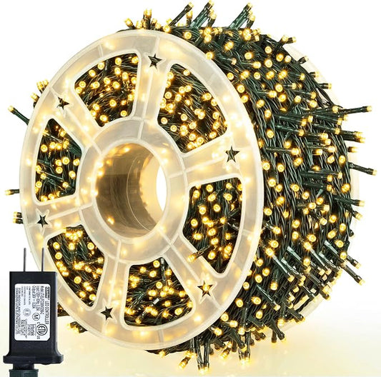 weillsnow 164Ft 500 LED Christmas Lights, Waterproof 8 Twinkle with Memory Functions Christmas Tree Lights for Indoor Outdoor Christmas Tree Garden Decoration (Warm White)