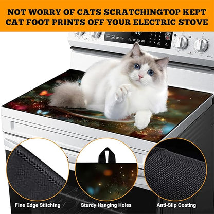 Christmas Multi-Design Stove Cover for Glass/Electric Stoves - 3-in-1 Heat-Resistant Protector Mat, Non-Slip Drying Rack 28"x20"