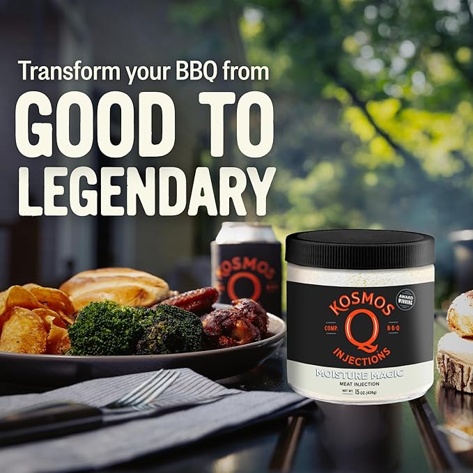 Kosmos Q Moisture Magic BBQ Injection, Phosphate Meat Marinade for Chicken, Pork, Brisket, Fish & More, BBQ Competition Injection Blend to Maximize Juiciness, Flavor & Moisture, Gluten Free, 16 Oz Jar