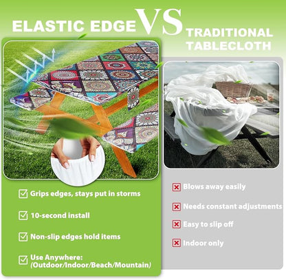 Fitted Picnic Table Cover with Bench Covers Waterproof Elastic Edges Rectangle Patio Tablecloth Outdoor Camping Essentials Stuff Rv Accessories Summer Trip Travel Camper Gifts for Woman Men, 72in 6 ft