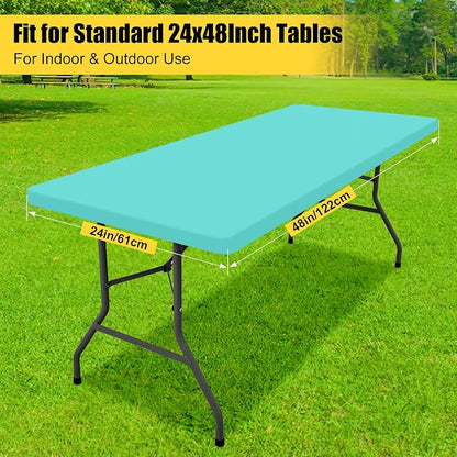 Smiry Rectangle Tablecloth, Elastic Fitted Flannel Backed Vinyl Tablecloths for 4ft Folding Tables, Waterproof Wipeable Table Covers for Indoor, Outdoor, Picnic and Camping (Teal, 24"x48")