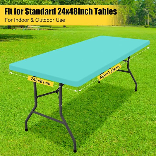 Smiry Rectangle Tablecloth, Elastic Fitted Flannel Backed Vinyl Tablecloths for 4ft Folding Tables, Waterproof Wipeable Table Covers for Indoor, Outdoor, Picnic and Camping (Teal, 24"x48")