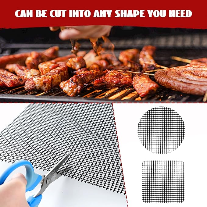 6 Pcs BBQ Grill Mesh Mat, 15.75 x 13 Inch Non-Stick Reusable Barbecue Grilling Mat Easy to Clean, Heavy Duty Heat Resistant Cooking Mesh Mat Suitable for Outdoor Smoker, Pellet, Gas, Charcoal Grills