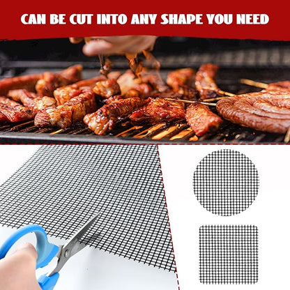 6 Pcs BBQ Grill Mesh Mat, 15.75 x 13 Inch Non-Stick Reusable Barbecue Grilling Mat Easy to Clean, Heavy Duty Heat Resistant Cooking Mesh Mat Suitable for Outdoor Smoker, Pellet, Gas, Charcoal Grills