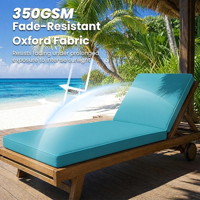 Chaise Lounge Cushions Outdoor, Water-resistant and Fade-Resistant Patio Lounge Chair Cushions, Furniture Replacement Cushions Ideal for Pools, Gardens and Balconies, 72" x 21" x 3",Lake Blue