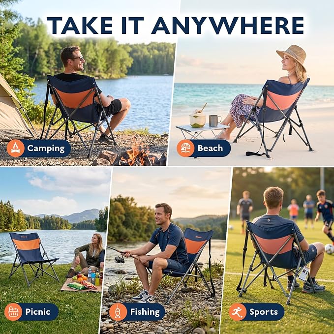 Alvantor® Camping Chair, High Back Folding Beach Chair Breathable for Outdoor, Ergonomic Backrest, Easy Use Portable Lawn Chair Seat for Travel, Fishing, Pinic, Sports Events, 20"x28"x28"