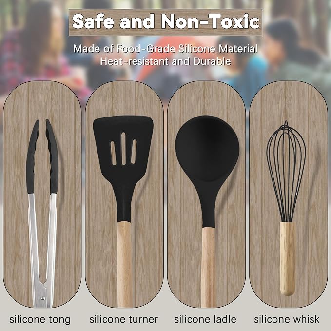 Camping Cooking Utensils Set, Silicone Cookware for Travel BBQ