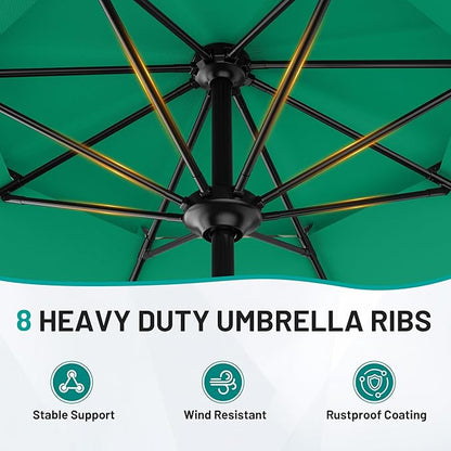 AreShark 11ft 2 Tiers Patio Umbrella - Outdoor Umbrella Waterproof UV Protection, Market Table Umbrella w/ 8 Sturdy Ribs&Crank for Pool, Porch, Garden(Turquoise)