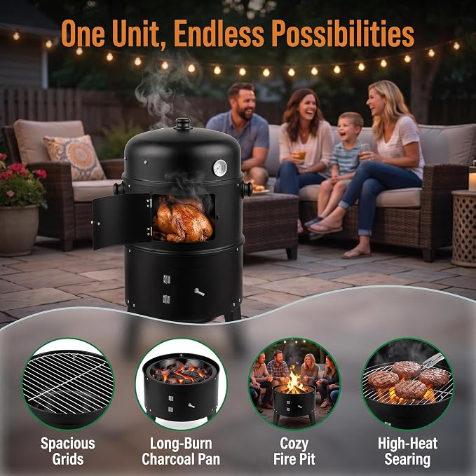Portable Charcoal Grills, Adjustable Barrel Grill for Backyard | Portable Charcoal Grills with Built-in Thermometer, Adjustable Barrel Grill for Outdoor Backyard