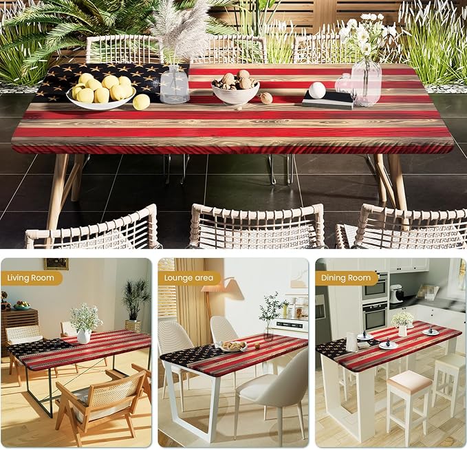 Irisbell Picnic Table Cover with Elastic Edge,6FT Wind Proof Wrinkleproof Fitted Tablecloth Cover Camping Beach Patio Rectangle Table Cloth for Indoor Outdoor (American Flag, 30'' x 72'')