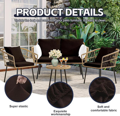 8Pcs Patio Cushion Covers, Outdoor Stretch Cushion Covers, Washable | Stretch Fit, Replacement, Washable and Reusable Furniture Protectors, Fits most patio furniture cushion covers, Cover Only