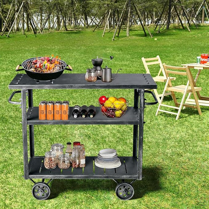 Industrial 3 Tier Rolling Utility Storage Cart Wine Beverage, Metal Wine Rack with Wheels Kitchen Bar Dining Room Tea Wine, Serving Cart