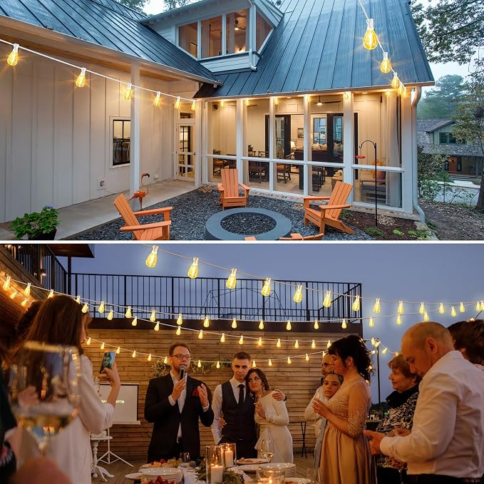 Larkvue 25FT LED Outdoor String Lights, 10+1 Edison S11 Dimmable Bulb Waterproof Shatterproof Patio Lights, Linkable Hanging Strand for Yard, White
