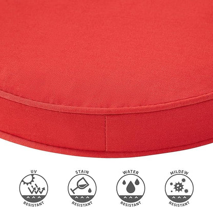 Set of 2 Outdoor 18 inch Round Patio Dining Chair Pads – Comfortable Fiber-Filled Seat Cushions with Ties, Reversible Polyester Fabric - Salsa Red