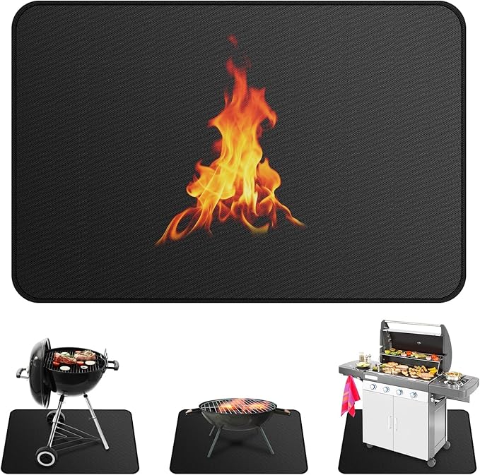 M METERXITY Under Grill Mat for Outdoor Grill, 59x39.4 Inch/ 150x100cm Rectangle Fireproof Fireplace Pad for Indoor Fire Pit, Oil-Proof Waterproof Decks & Patio BBQ Protector Mat