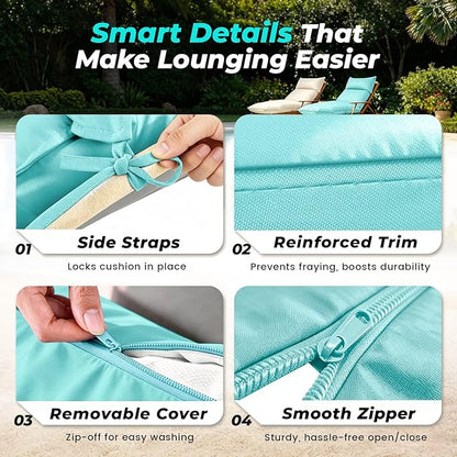 Outdoor Chaise Lounge Chair Cushion, Waterproof Non-Slip Patio Chaise Lounge Cushions for Outdoor Furniture, 80 x 26 x 5 Inches, Teal