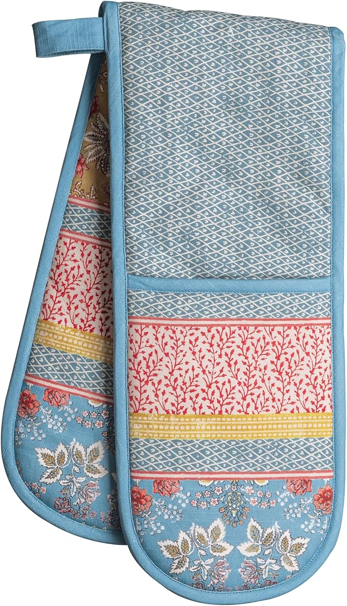 Maison d' Hermine Double Oven Mitts 100% Cotton 7"x35" Double Oven Mitt Heat Resistant BBQ Cooking Gloves with Loop Baking Grilling Kitchen Hotel Home Farmhouse Spring Summer (Marquise)