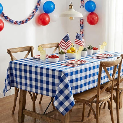 B-COOL Buffalo Plaid Table Cloth Fabrics - Checkered Table Cloths Independence Day Rectangle Blue and White Checkered Table Linens for Picnic, Birthday, Patriotic Indoor Outdoor Party 56 x 120 Inch