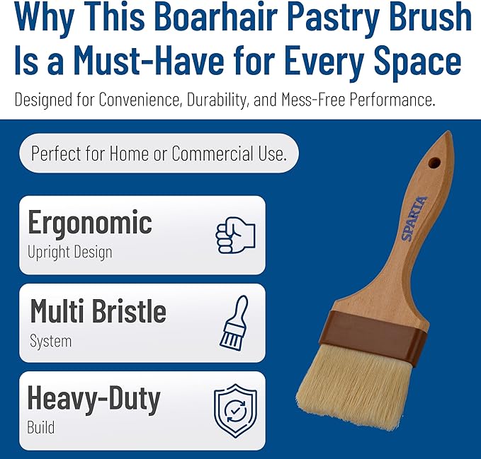 SPARTA Kitchen Basting Brush – 4037500 Basting Brush for Cooking Flat Boar Bristle Brush, Hardwood Handle for Kitchens, Restaurants, Catering, High Heat Food Prep, 3in, Pack of 12