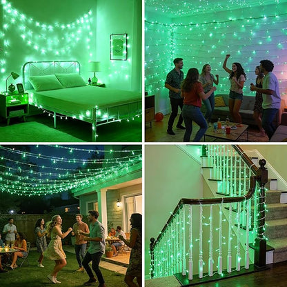 Pooqla Green String Lights, 200 LED 66 ft Indoor Outdoor String Lights St. Patrick's Day Decorations, 8 Modes Twinkle Fairy Light Plug in for Yard Patio Wedding Party Decoration, Green Wire