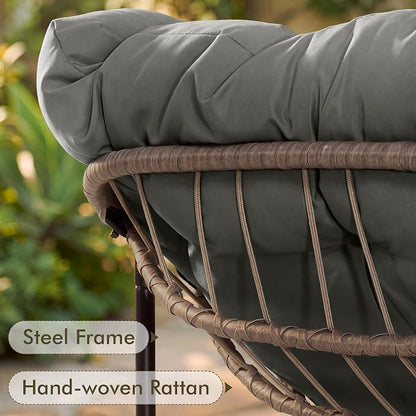 Bifanuo Oversized Egg Rocking Chair for Indoor/Outdoor – All-Weather Wicker Rattan Lounge Chair with Cushion, Patio Rocker for Porch, Garden, or Balcony (Classic Grey)