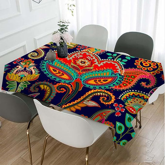 TKS MITLAN Paisley Floral Tablecloth Decor Retro Colorful Indian Style Boho Ethnic Flowers Table Cloth Dining Room Kitchen Table Cover 60" X 84" Oblong/Rectangle