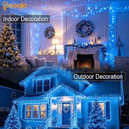 Pooqla Christmas Blue String Lights, 200 LED 66 ft Indoor and Outdoor Lights, 8 Modes Holiday Fairy Light for Xmas Tree Home Yard Patio Wedding Party, Christmas Decoration, Blue